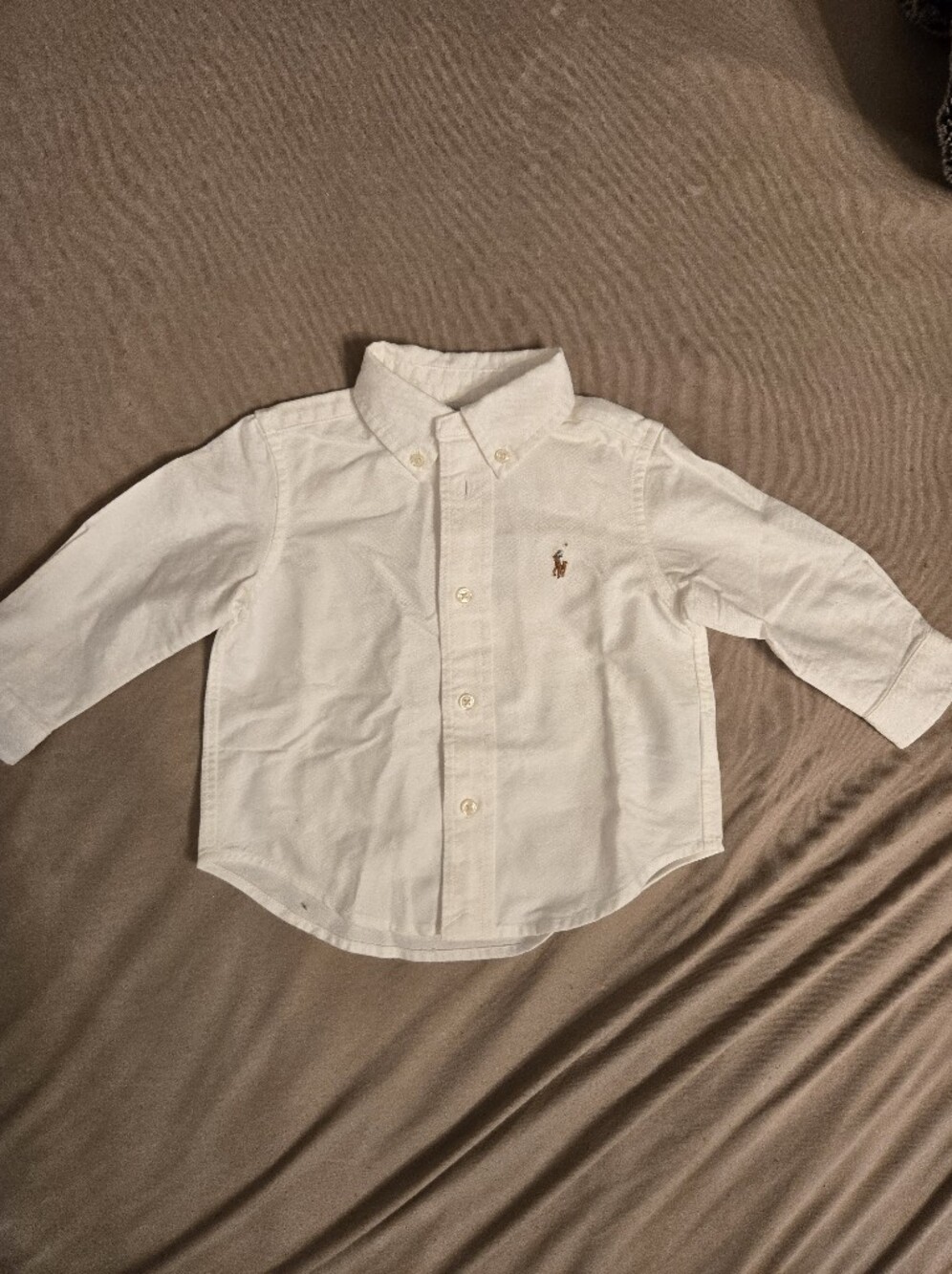 Ralph Lauren Cream Button-Down Shirt for Kids with Embroidered Pony